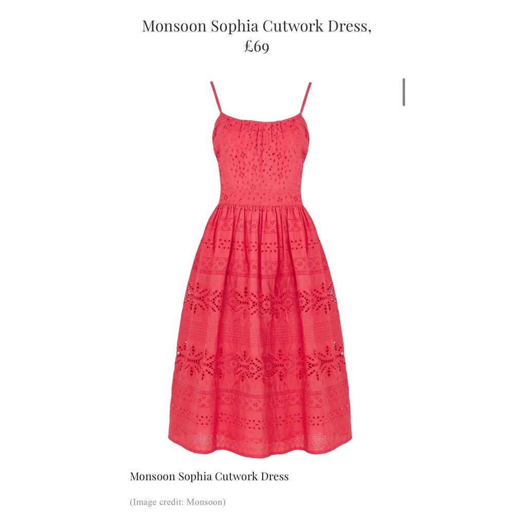 Coral pink Monsoon Sophia Cutwork dress size 10